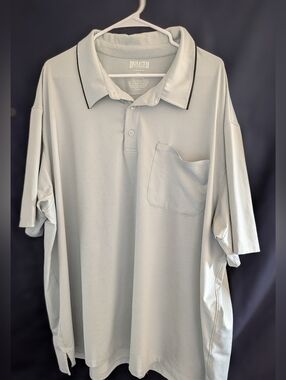 Duluth Trading Co Men's Light Gray Polo with Pocket and Contrast Collar  3XL